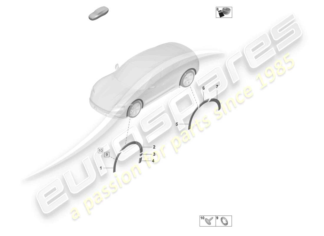 porsche 2022 (taycan 9j1-1) copri passaruota turbo s trim diagramma delle parti