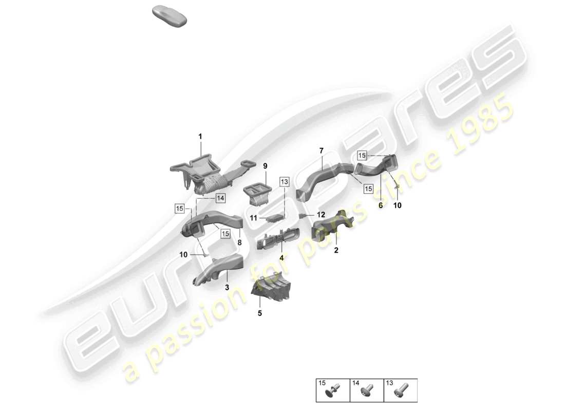 porsche 2025 (macan-e) cruscotto con guida dell'aria consolle centrale diagramma delle parti