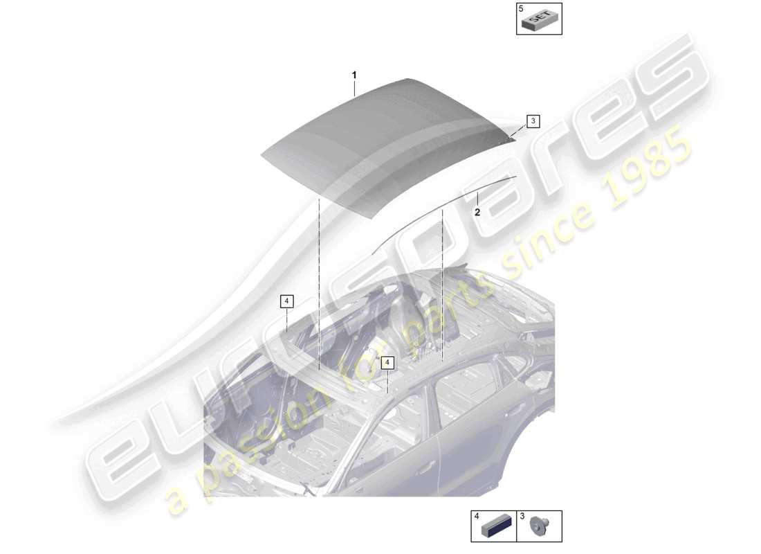 porsche 2025 (cayenne e3 pa) schema delle parti del tetto in vetro