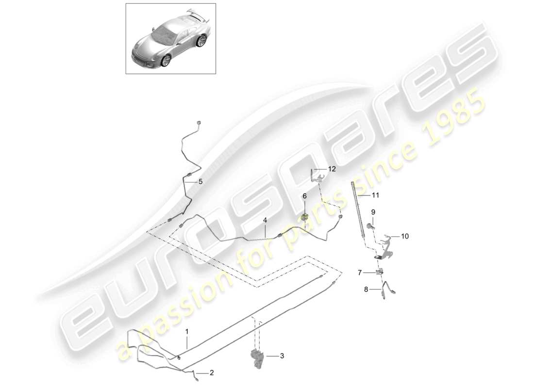 porsche 2021 (991-2 r/gt3/rs) centro della linea del freno sottoscocca posteriore d - mj 2018>> diagramma delle parti