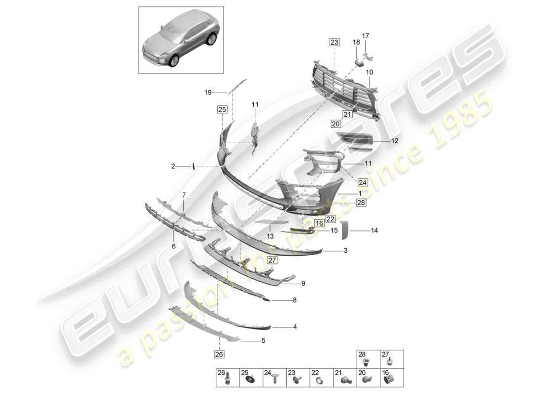 porsche 2026 (macan) schema delle parti paraurti anteriore