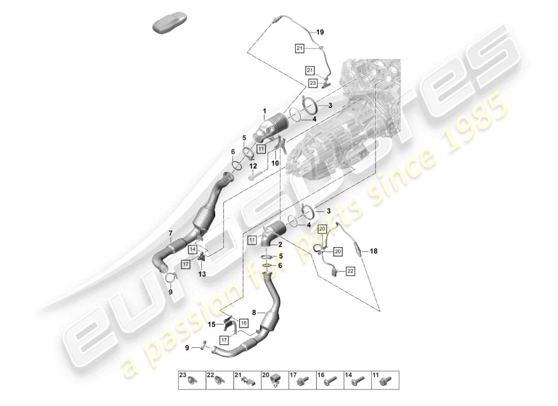 porsche 2024 (panamera 971-2) sistema di scarico convertitore catalitico sonda lambda schema delle parti