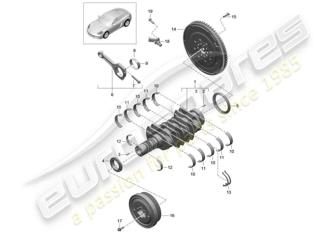 porsche 2021 (718 cayman) schema delle parti dell'albero motore