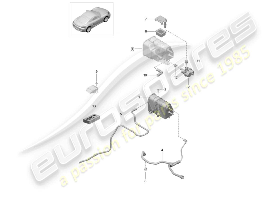 porsche 2021 (718 cayman) contenitore di carbone attivo schema delle parti