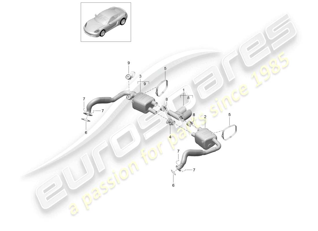 porsche 2021 (718 cayman) schema delle parti sport del sistema di scarico