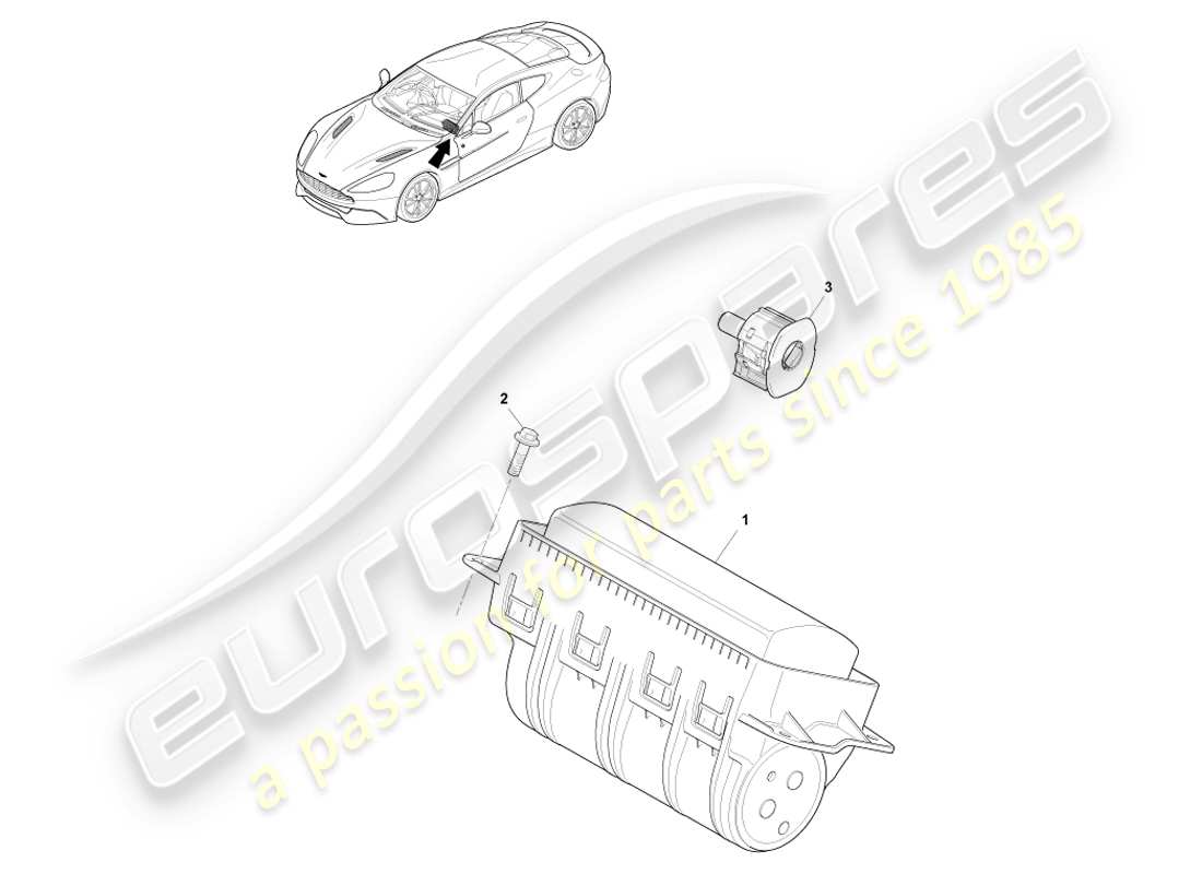 aston martin vanquish (2014) airbag, schema delle parti del passeggero