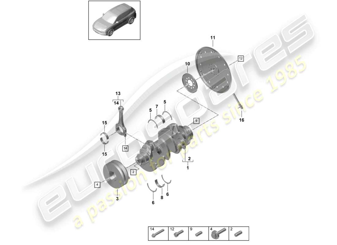 porsche 2024 (cayenne e3 9ya/9yb) biella dell'albero motore disco frizione diagramma delle parti