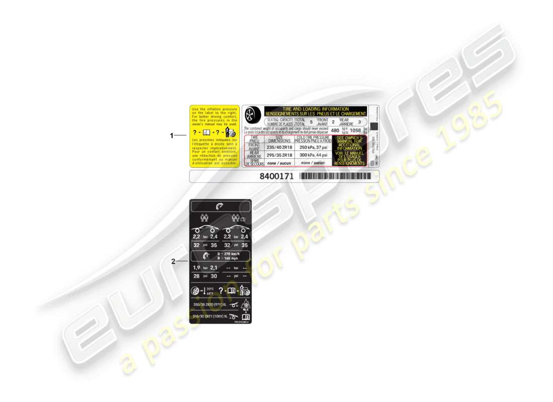porsche 2025 (992-2 gt3) targhetta dati per la pressione dei pneumatici schema delle parti