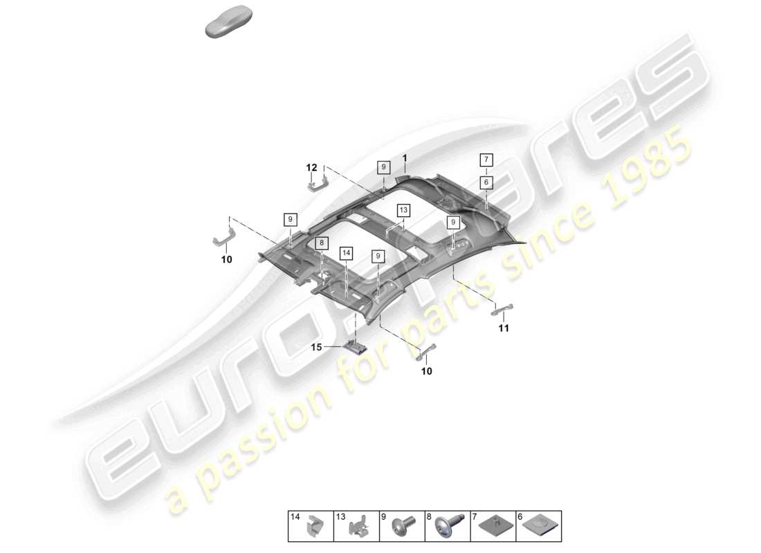 porsche 2025 (panamera 976) diagramma delle parti del rivestimento del tetto