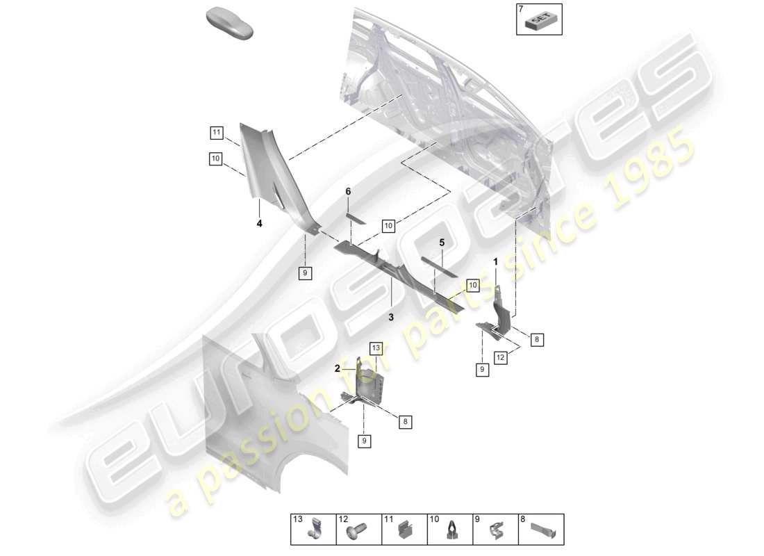 porsche 2025 (cayenne e3 pa) listello di finitura del davanzale diagramma delle parti