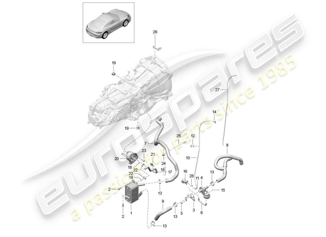 porsche 2023 (718 cayman) schema delle parti del tubo dell'olio dello scambiatore di calore del cambio manuale