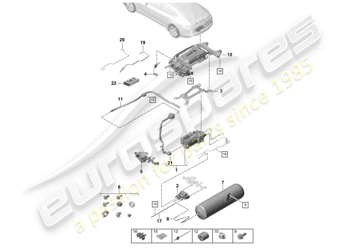 porsche 2021 (panamera 971-1) diagramma delle parti dell'accumulatore di pressione del compressore