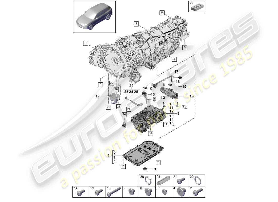 porsche 2022 (cayenne e3 9ya/9yb) 8-speed cambio automatico per veicoli con trazione ibrida meccatronica con software pompa dell'olio radiatore dell'olio del cambio coppa dell'olio della trasmissione schema dei componenti