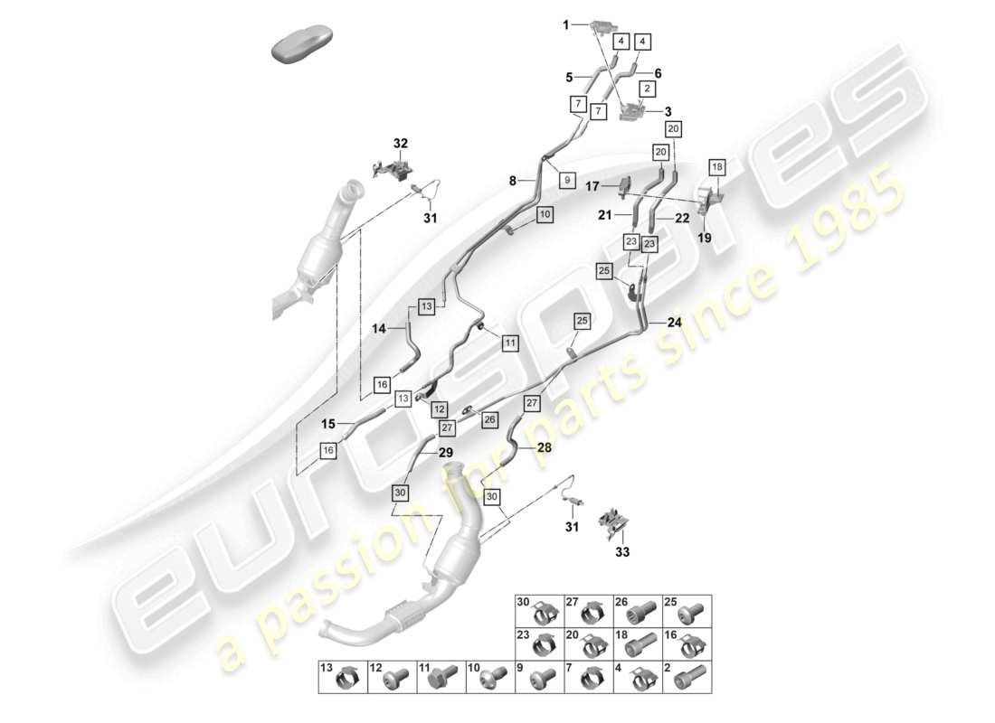 porsche 2021 (panamera 971-2) sistema di scarico sistema di trattamento dei gas di scarico sensori per veicoli con filtro antiparticolato per benzina schema delle parti