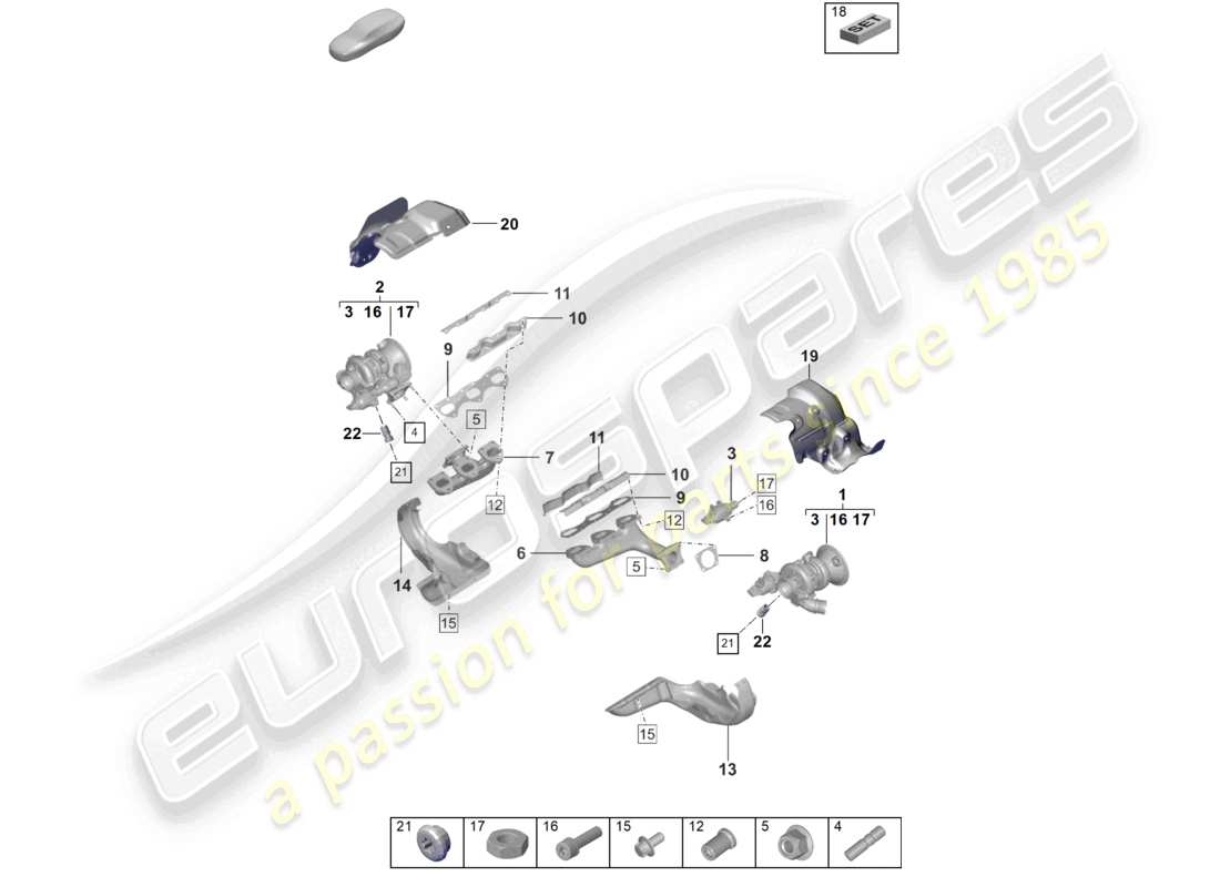 porsche 2024 (992-2) turbocompressore a gas di scarico collettori di scarico diagramma delle parti