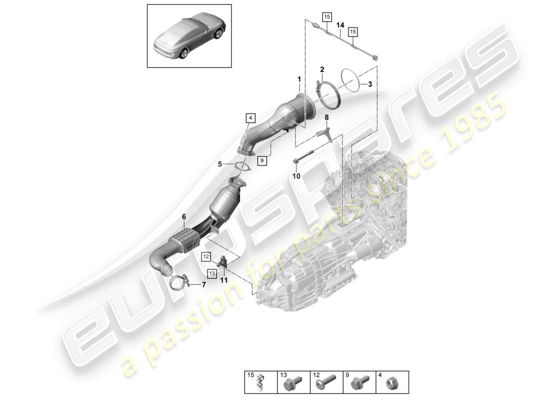 porsche 2021 (panamera 971-1) schema delle parti del convertitore catalitico del sistema di scarico