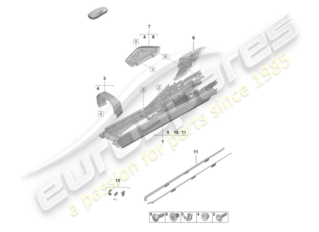 porsche 2023 (992-1 gt3/rs/st) console centrale diagramma delle parti