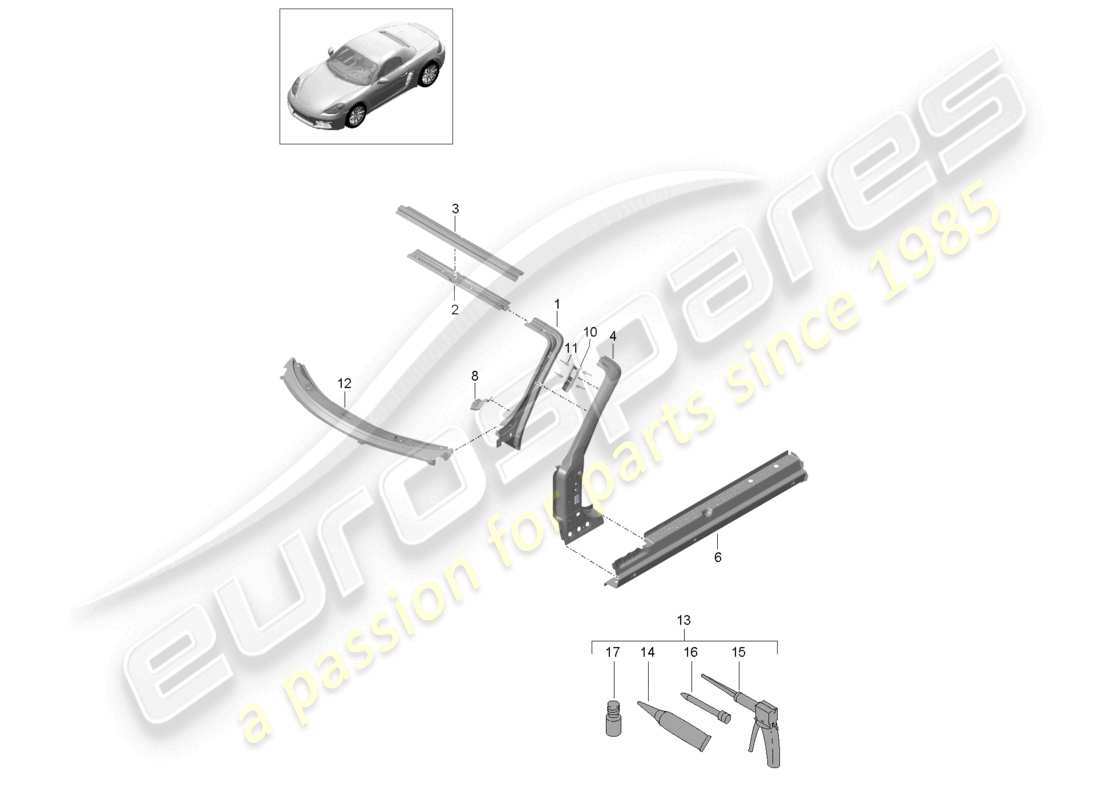 porsche 2022 (718 boxster) diagramma delle parti dello scuttle