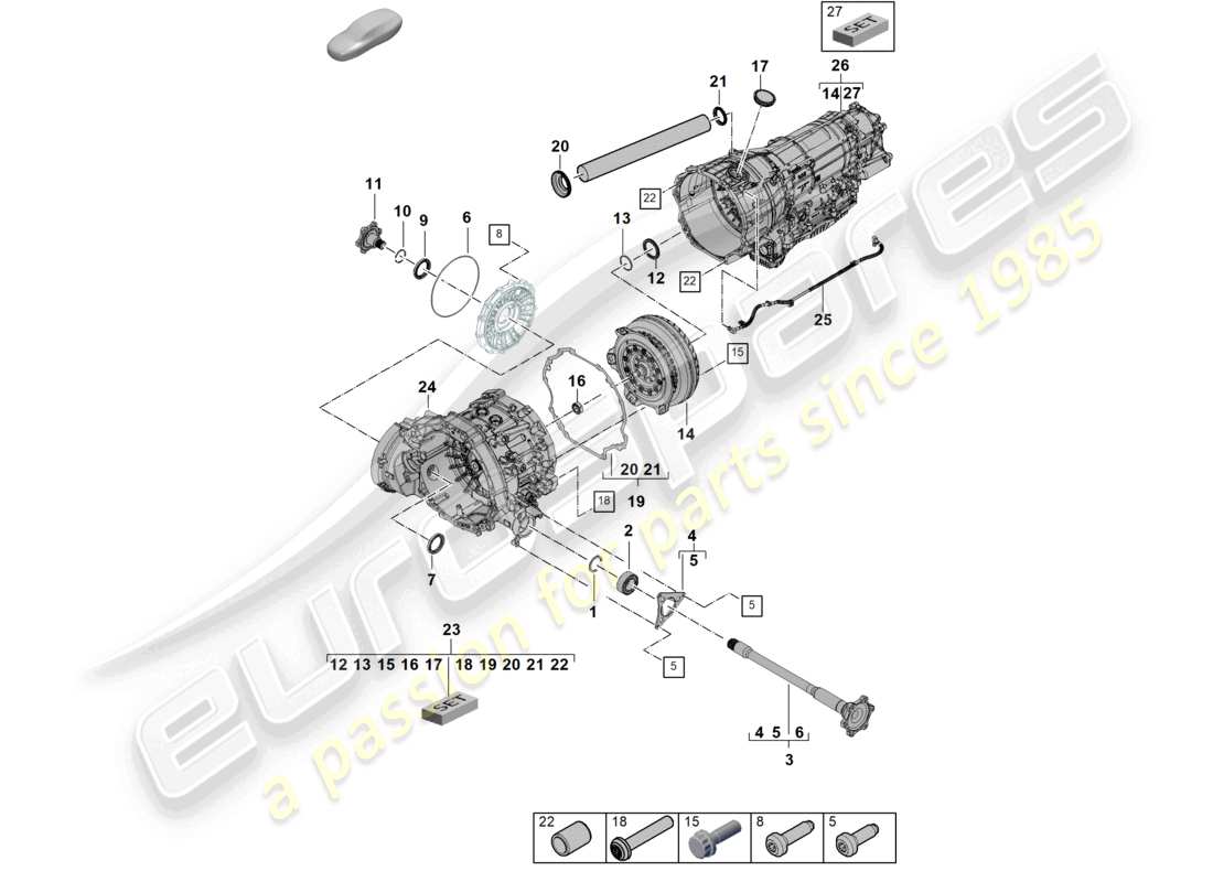 porsche 2025 (cayenne e3 pa) 8-speed cambio automatico per veicoli con trazione ibrida albero flangiato convertitore schema delle parti