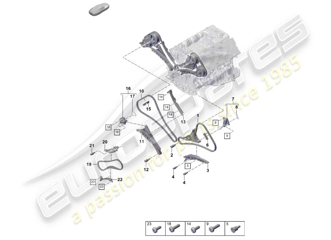 porsche 2025 (cayenne e3 pa) tendicatena della guida di scorrimento della catena di distribuzione diagramma delle parti