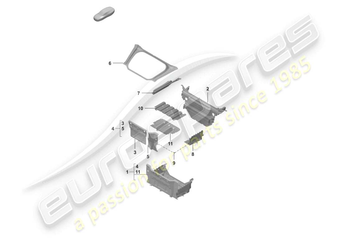 porsche 2023 (992-1 turbo / s) piastra del pavimento del bagagliaio anteriore parti singole diagramma delle parti