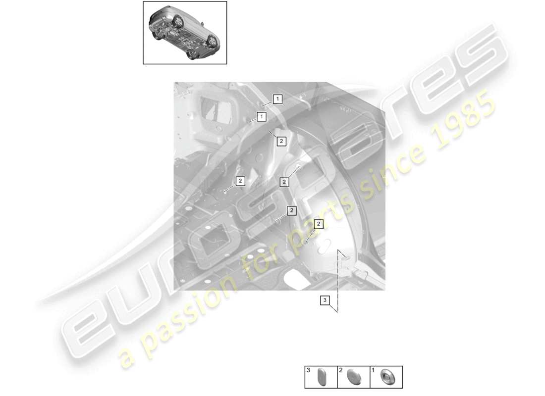 porsche 2023 (cayenne e3 9ya/9yb) diagramma della parte posteriore destra dei tappi laterali