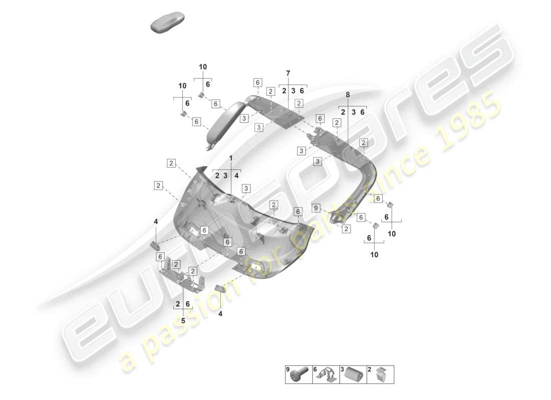 porsche 2021 (taycan 9j1-1) pannello di rivestimento del coperchio posteriore diagramma delle parti