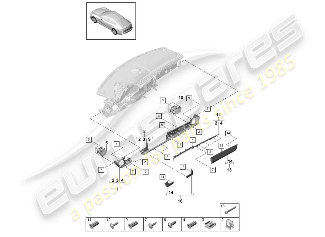 porsche 2021 (panamera 971-1) accessori cruscotto anteriore trim diagramma delle parti