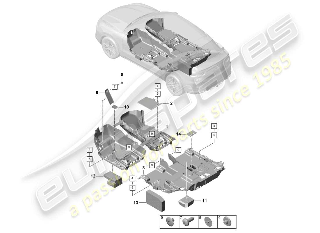 porsche 2023 (cayenne e3 9ya/9yb) schema della parte posteriore del pavimento