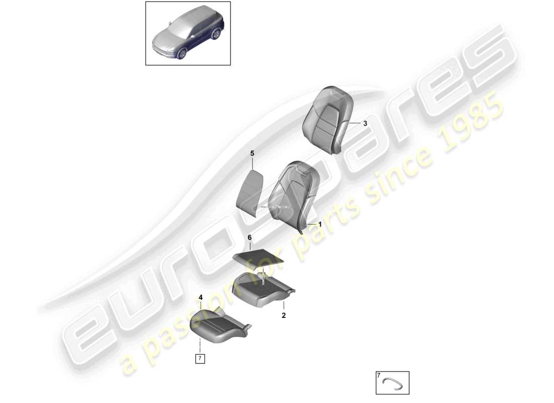 porsche 2022 (cayenne e3 9ya/9yb) parte in schiuma coprisedile diagramma delle parti