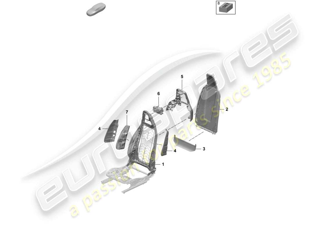 porsche 2025 (macan-e) telaio dello schienale rivestimento dello schienale sedile standard sedile comfort schema delle parti