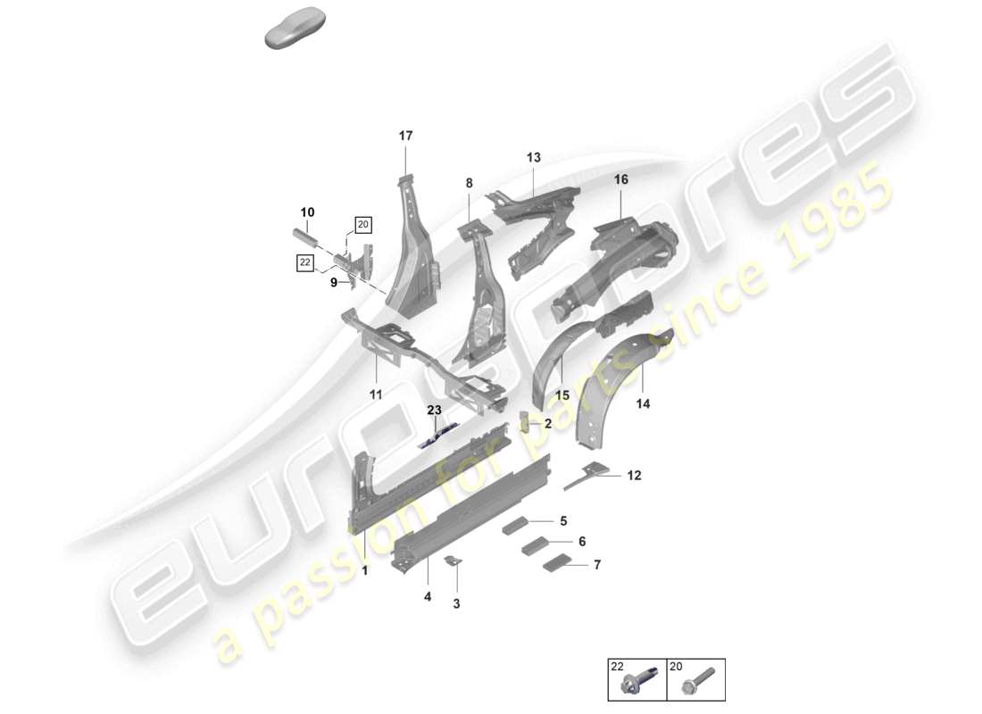 porsche 2022 (992-1 gt3/rs/st) davanzale interno parte laterale gt3 diagramma della parte