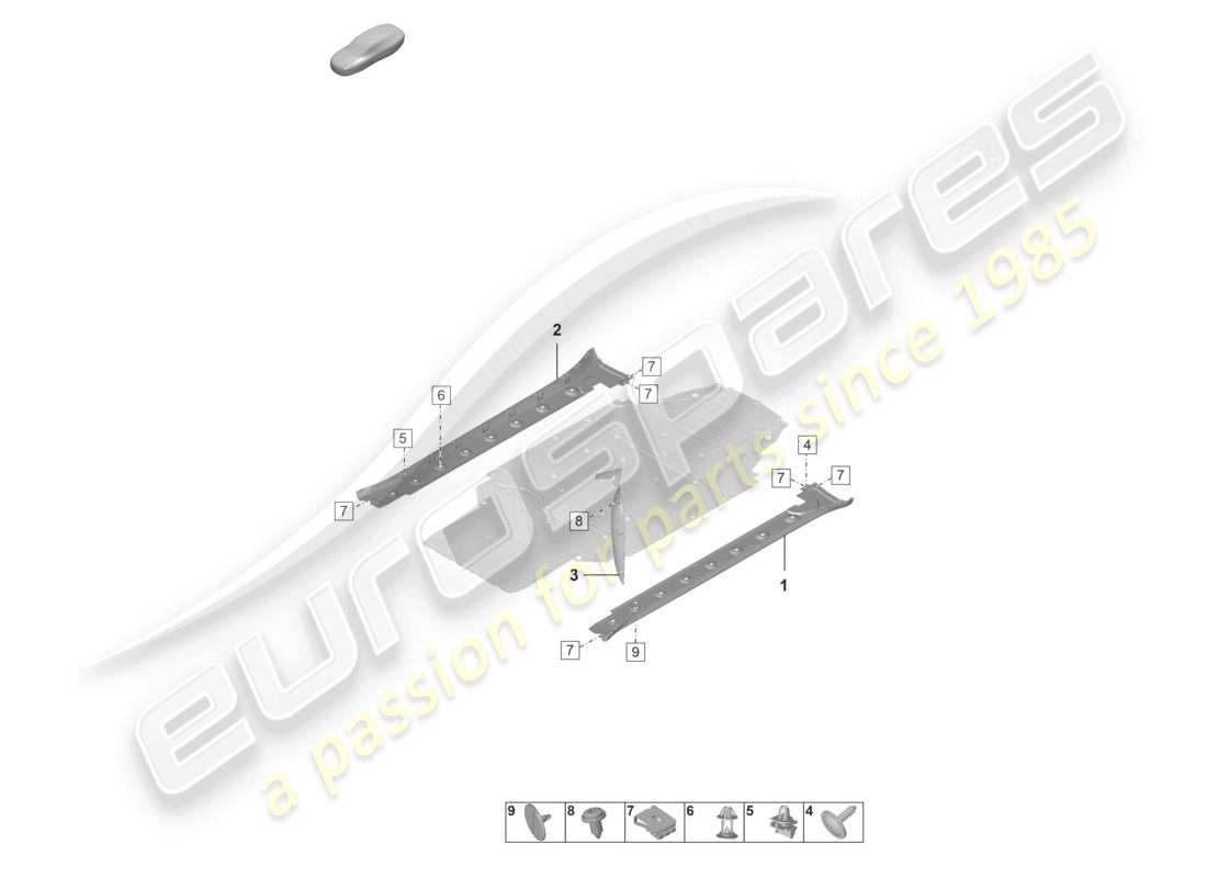 porsche 2022 (992-1 gt3/rs/st) schema delle parti esterne del rivestimento del longherone