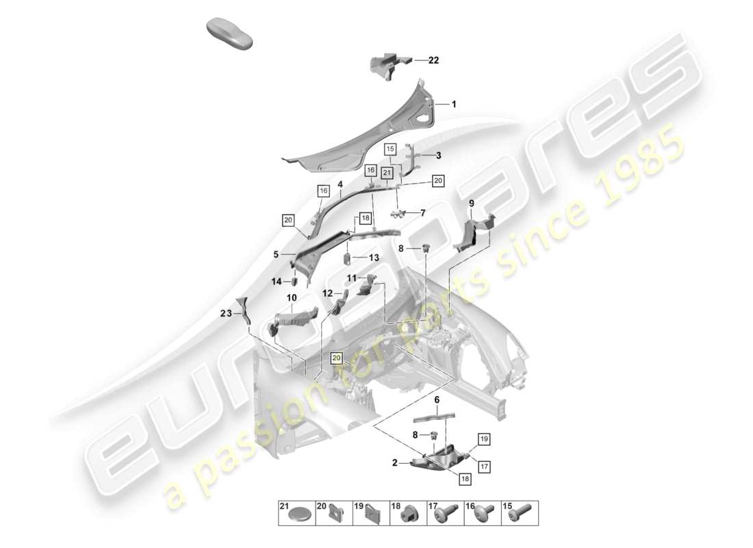 porsche 2024 (panamera 971-2) schema delle parti della scatola dell'acqua del riscaldatore