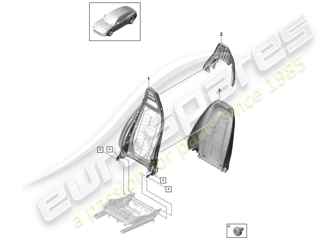 porsche 2021 (panamera 971-1) telaio dello schienale guscio dello schienale sedile standard diagramma delle parti