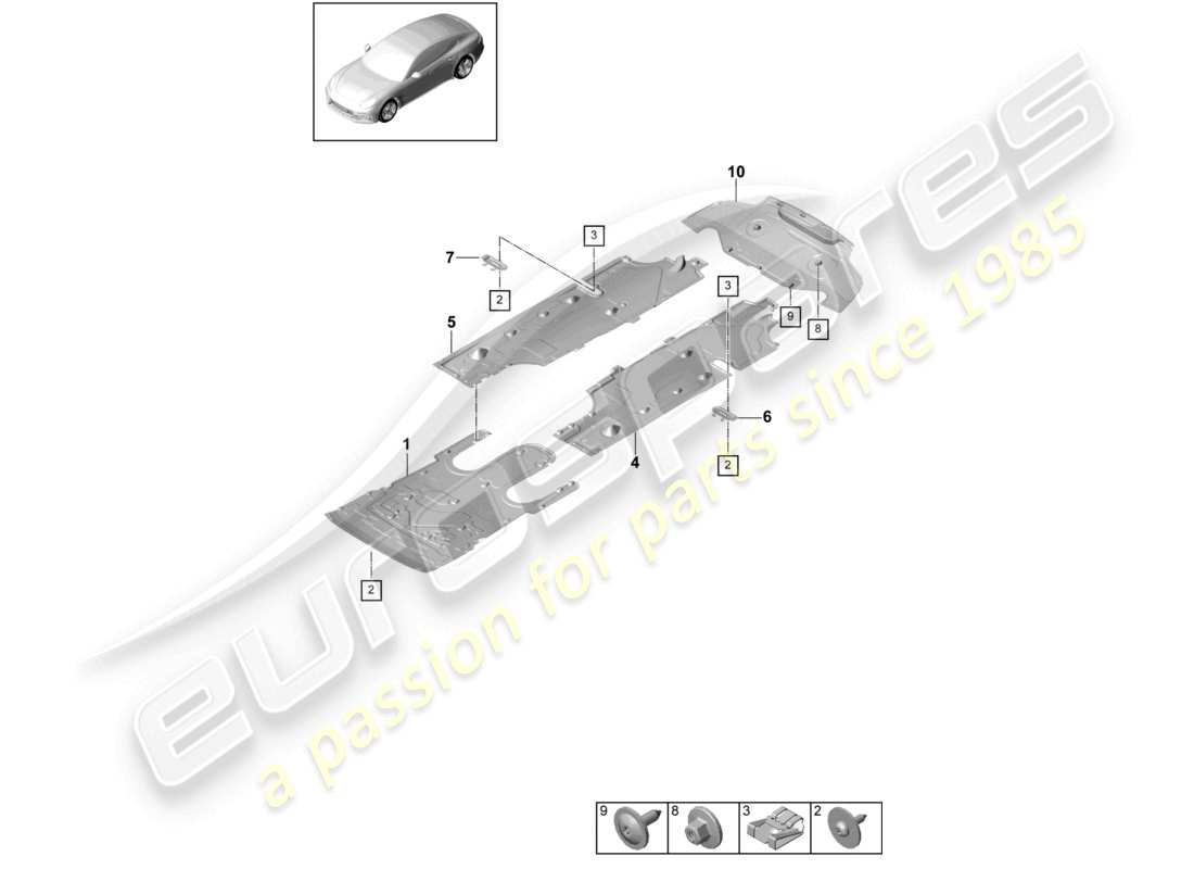 porsche 2021 (panamera 971-1) sottoscocca rifinito diagramma delle parti