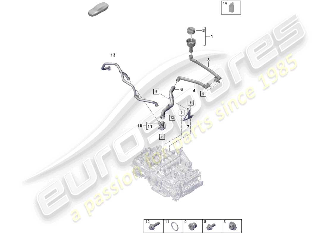 porsche 2021 (718 cayman gt4) supporto di riempimento dell'olio motore (olio press./lubr.) diagramma delle parti dell'olio motore