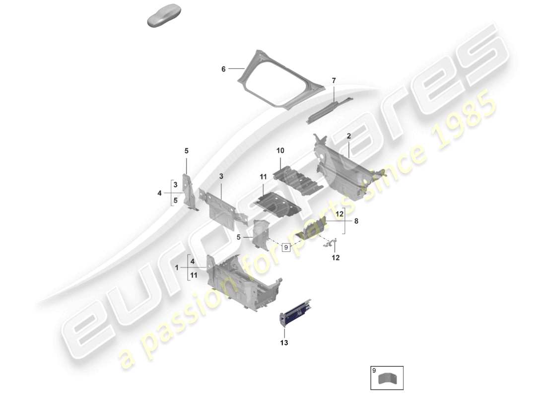 porsche 2025 (992-2 gt3/rs/st) piastra del pavimento del bagagliaio anteriore parti singole diagramma delle parti