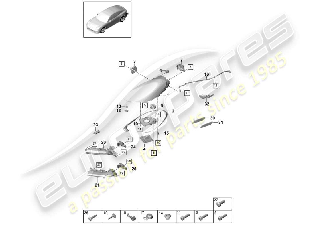 porsche 2021 (panamera 971-1) fari a led ripetitore di indicatori di direzione fendinebbia schema delle parti