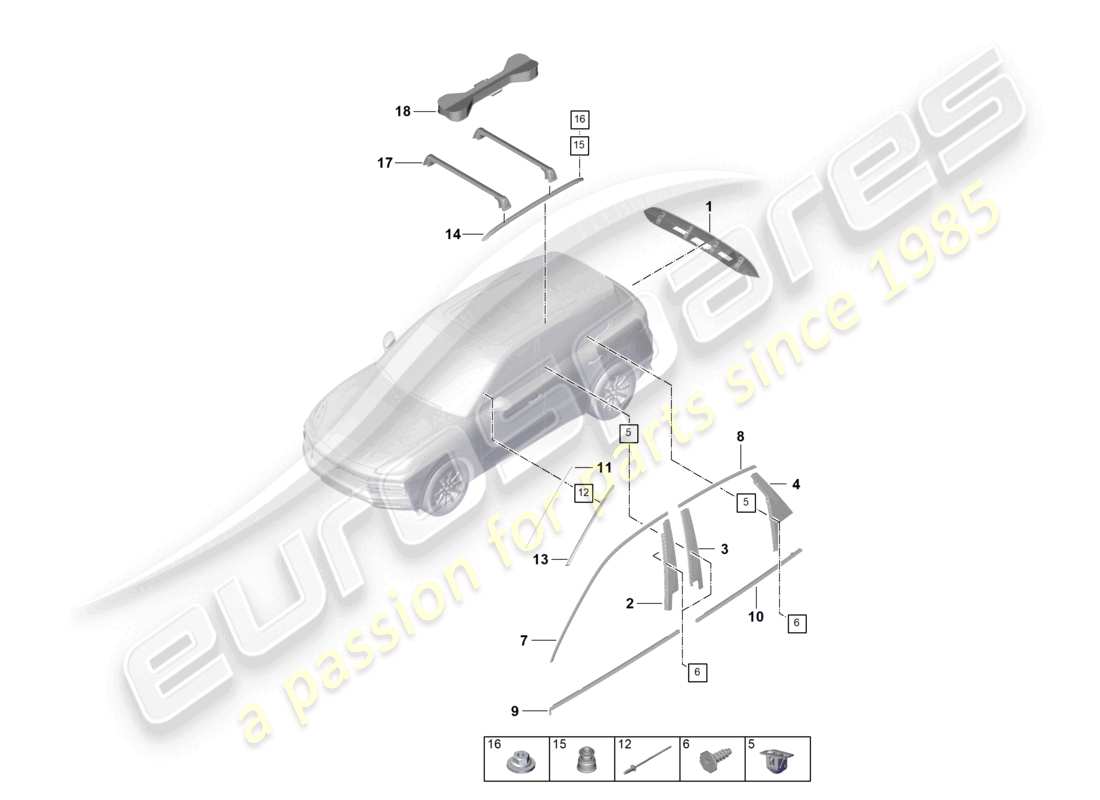porsche 2022 (cayenne e3 9ya/9yb) modanature superiori rifinitura esterna diagramma delle parti