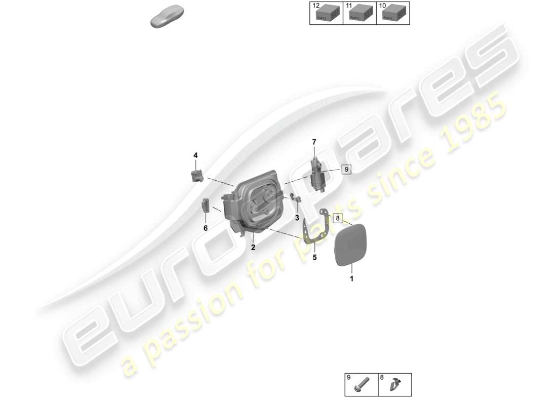 porsche 2025 (macan-e) modulo sportello di ricarica sinistro a. destro sportello della presa di ricarica schema delle parti