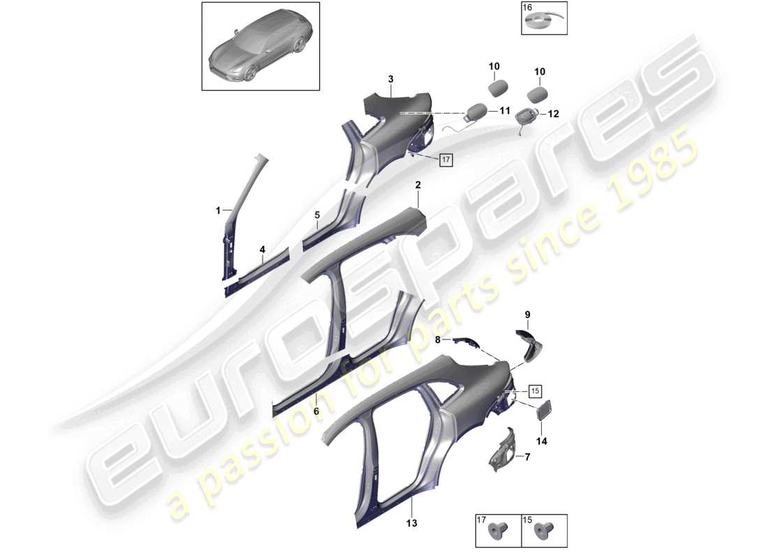 porsche 2021 (panamera 971-1) parte laterale esterna diagramma delle parti
