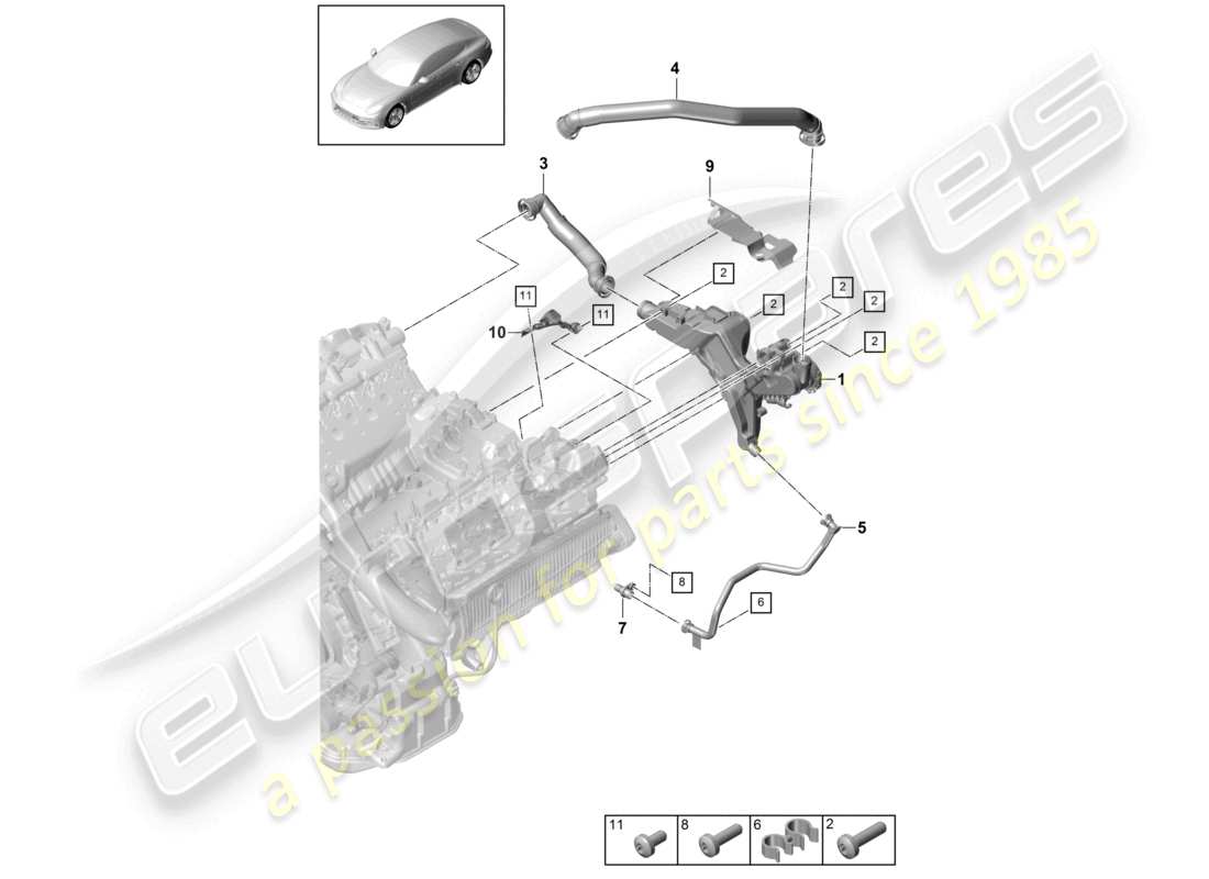 porsche 2021 (panamera 971-1) schema delle parti di ventilazione dell'alloggiamento del basamento