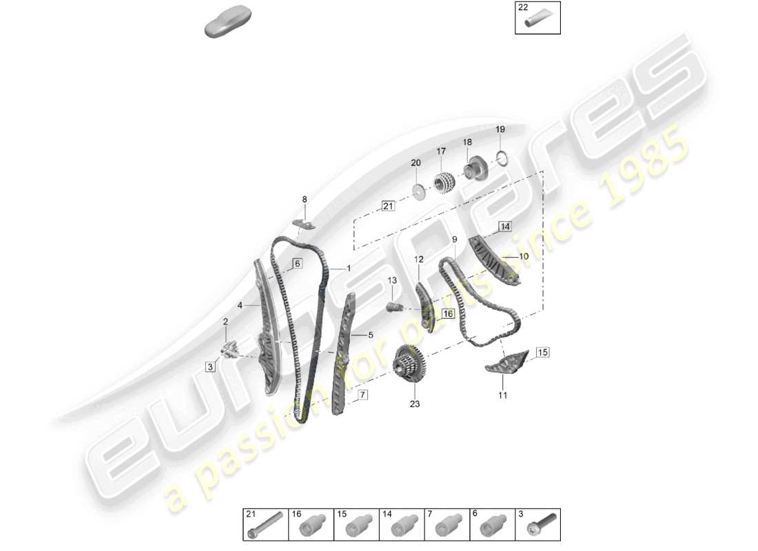 porsche 2026 (cayenne e3 pa) tendicatena della guida di scorrimento della catena di distribuzione diagramma delle parti