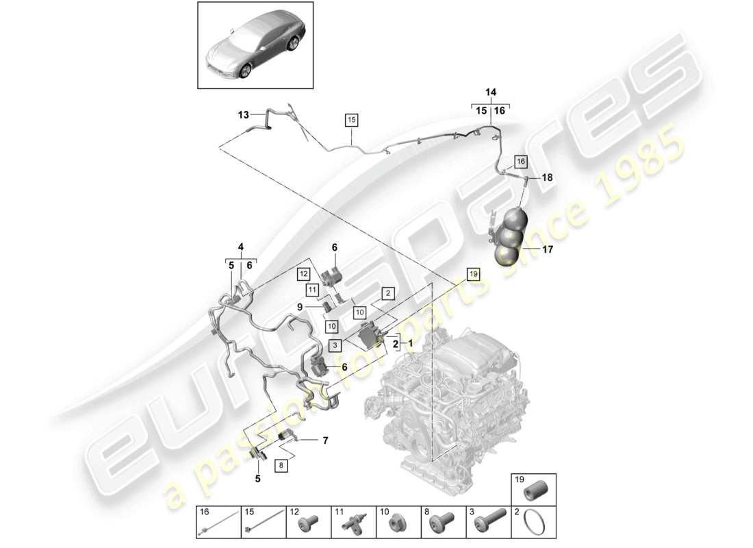 porsche 2021 (panamera 971-1) schema delle parti della pompa del vuoto del sistema del vuoto