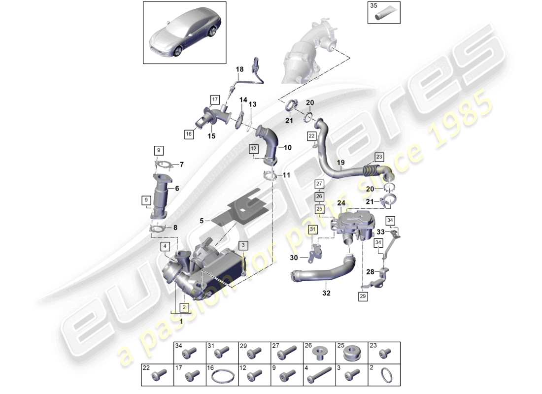 porsche 2021 (panamera 971-1) sistema di vuoto di ricircolo dei gas di scarico diagramma delle parti