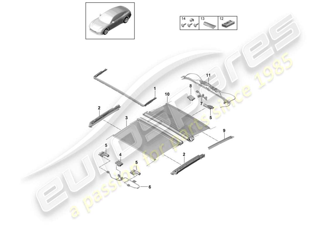 porsche 2021 (panamera 971-1) accessori per tetto scorrevole in vetro diagramma delle parti