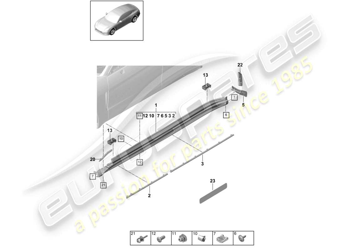 porsche 2021 (panamera 971-1) rivestimento lato lato schema delle parti