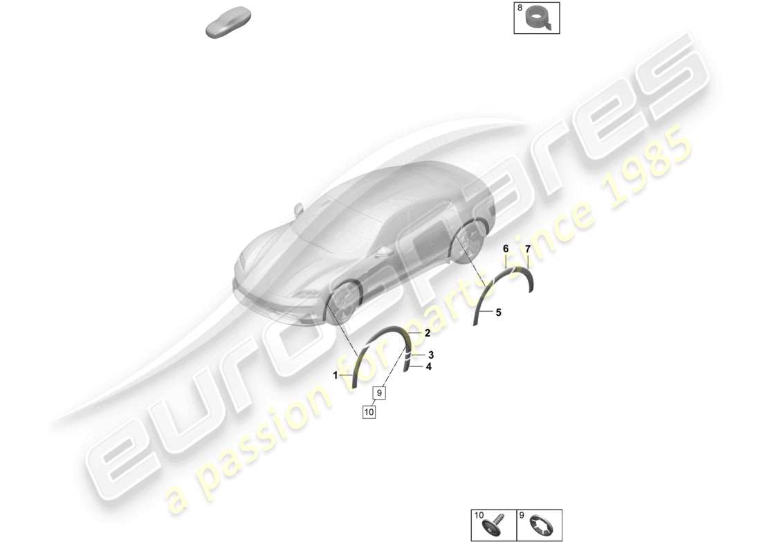 porsche 2026 (taycan 9j1-2) schema delle parti di rivestimento del passaruota