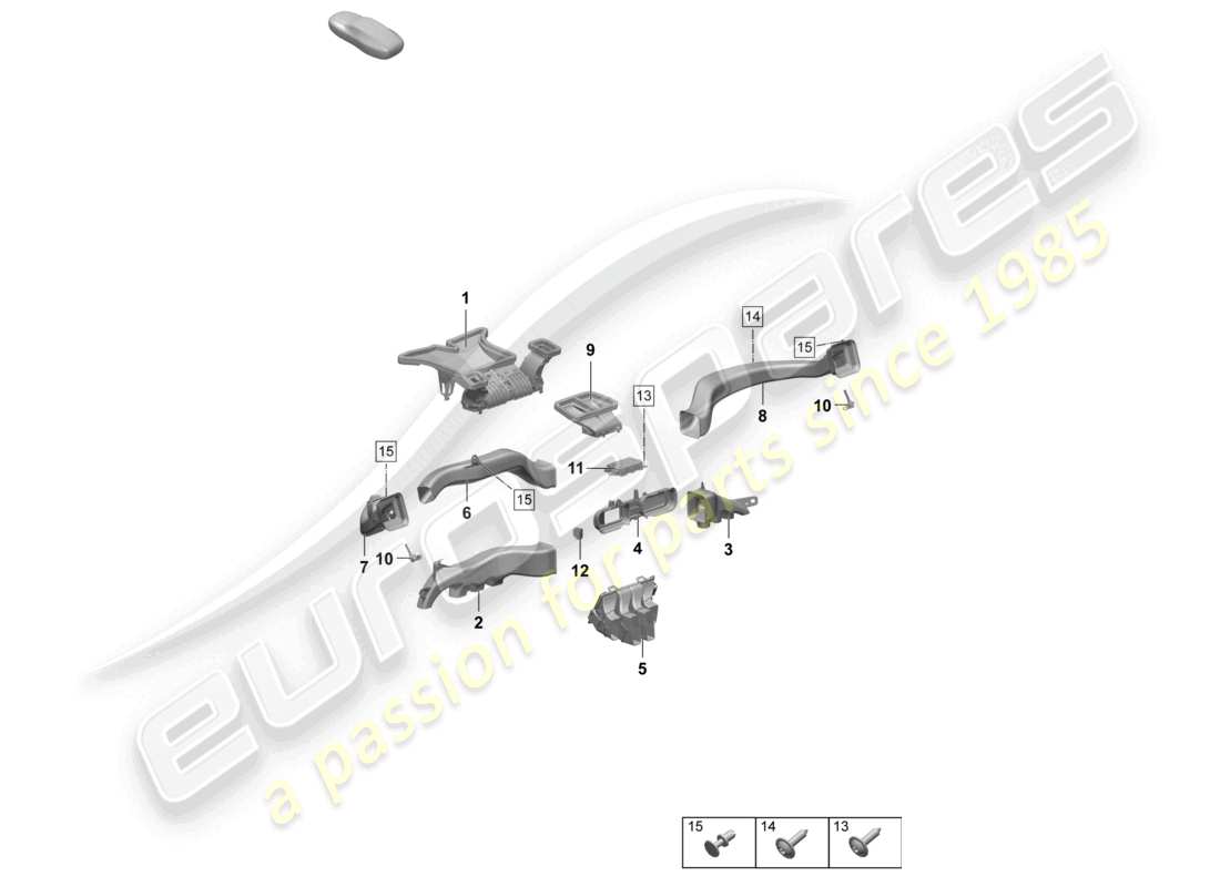 porsche 2025 (macan-e) cruscotto con guida dell'aria consolle centrale diagramma delle parti